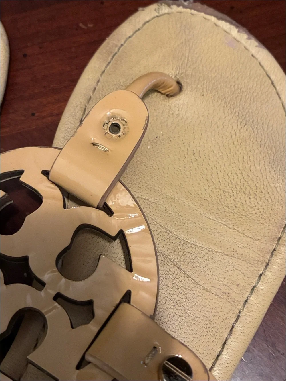 Tory Burch Beige Cutout Logo Thong Sandals